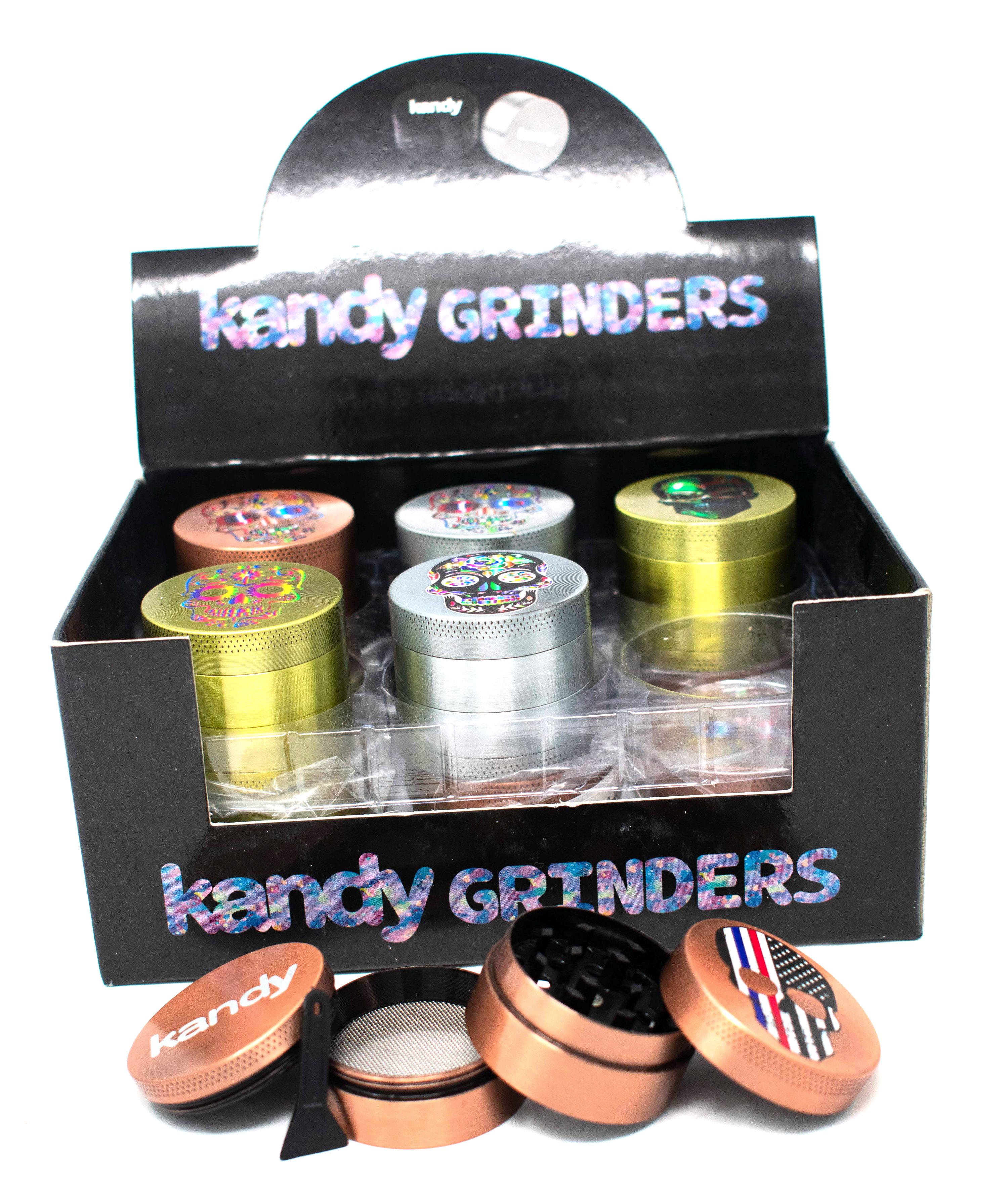 Kandy Grinder Zinc Alloy Color Skull Print Design On The Top 40Mm 4Pts - Mixed Designs