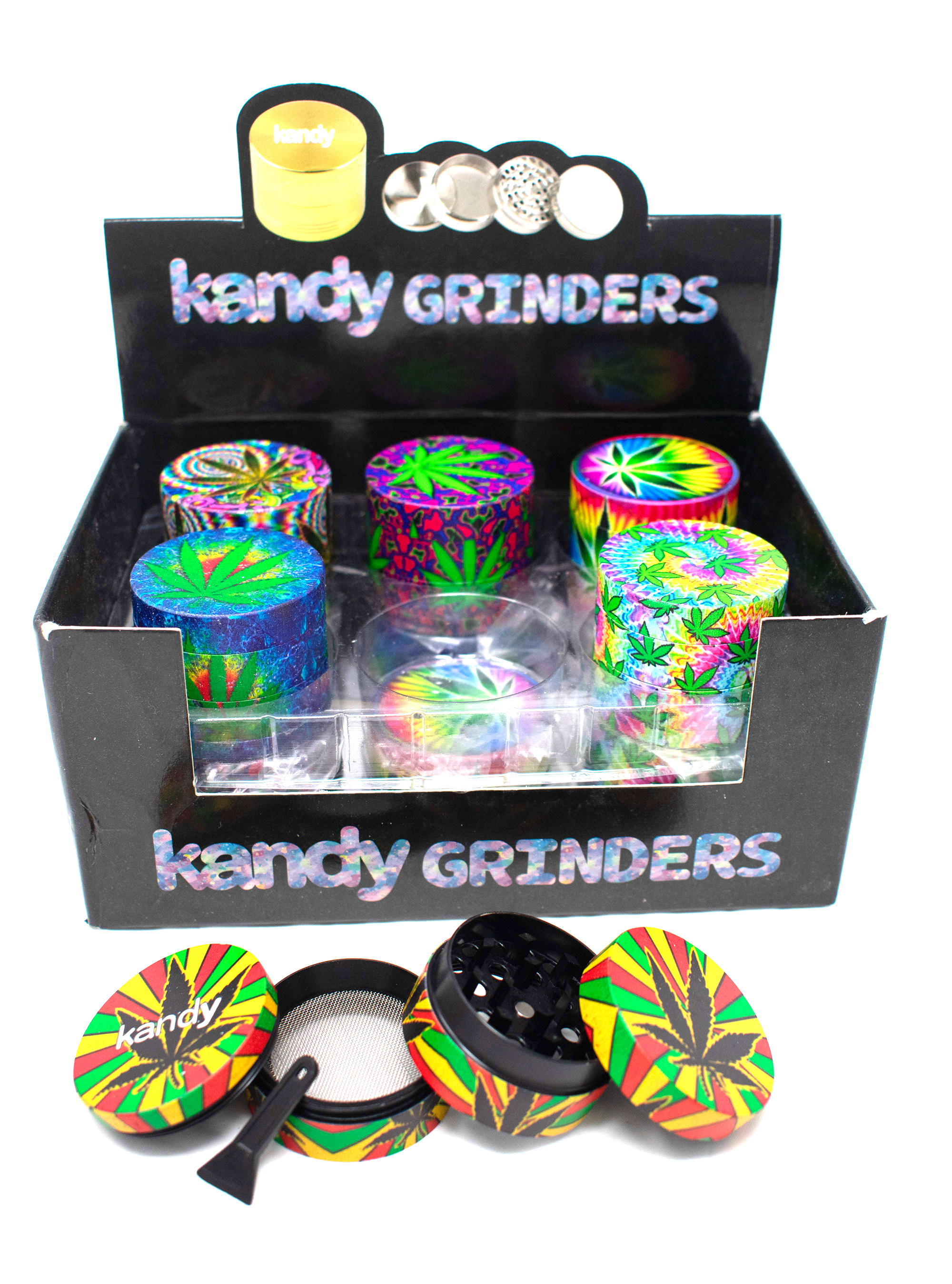 Kandy Grinder Zinc Alloy Colorful Leaf Print All Over The Grinder 40Mm 4Pts - Mixed Designs