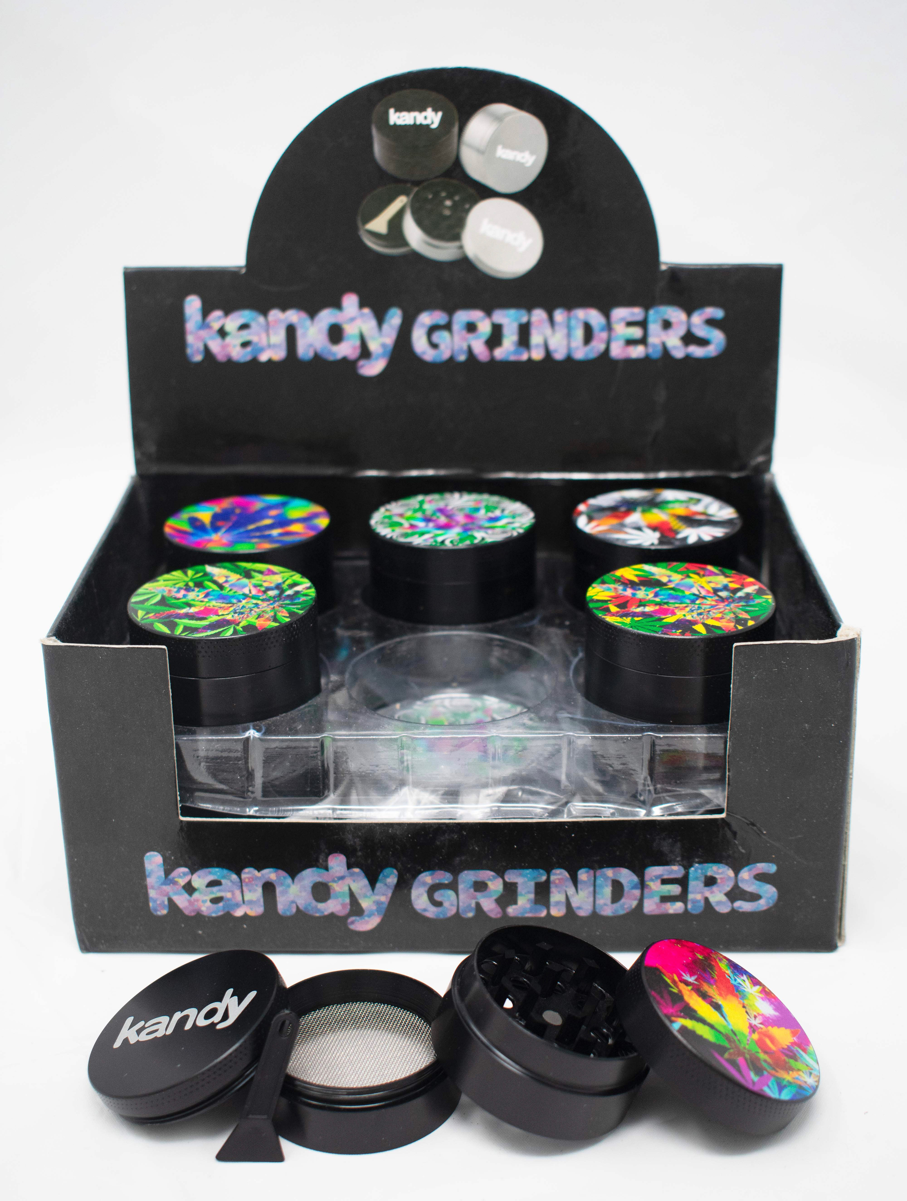 Kandy Grinder Zinc Alloy Colorful Leaf Print Design On The Top Grinder 40Mm 4Pts - Mixed Designs