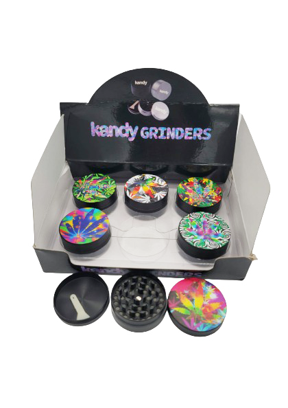 Kandy Grinder Zinc Alloy Colorful Leaf Print On The Top Grinder 50Mm 3Pts - Mixed Designs