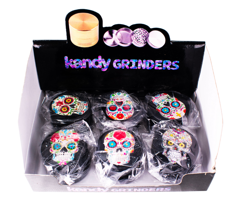 Kandy Grinder Zinc Alloy Colorful Skull Printed Designs On The Top 50mm 4pts