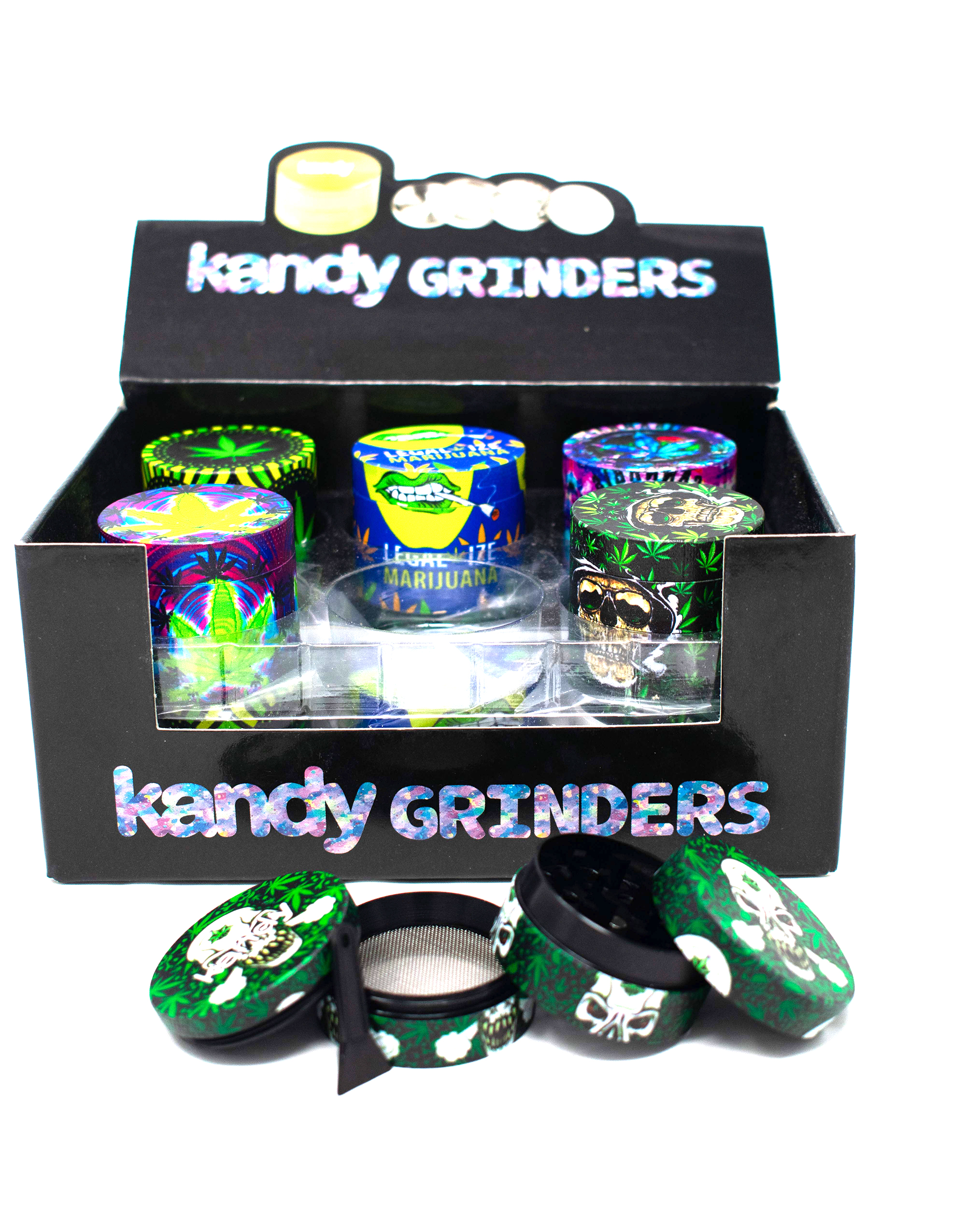 Kandy Grinder Zinc Alloy Colorful Skull/Leaf Print All Over The Grinder 40Mm 4Pts - Mixed Designs