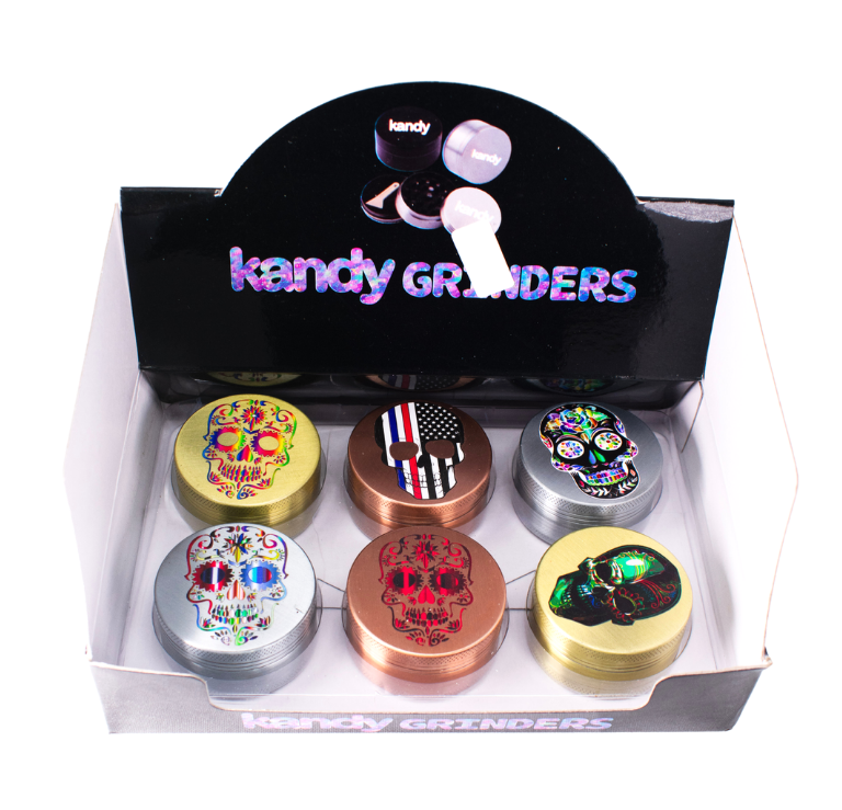 Kandy Grinder Zinc Alloy Engraved Skull Print On The Top 50mm 3Pts - Mixed Colors