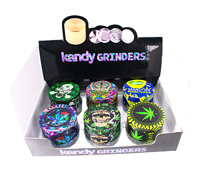 Kandy Grinder Zinc Alloy Leaf/Skull Print All Over Grinder 50Mm 4Pts