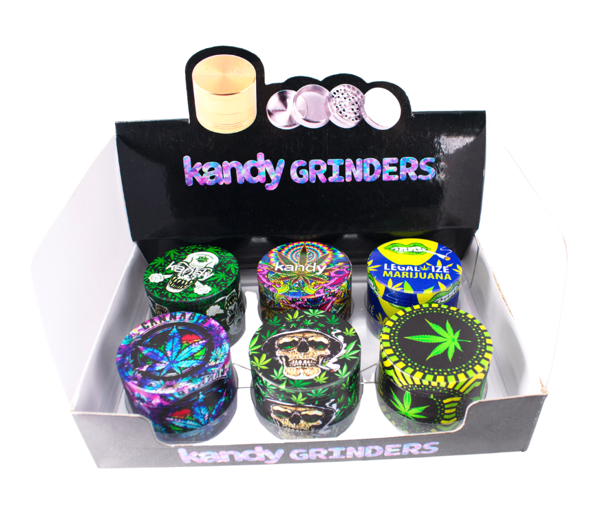 Kandy Grinder Zinc Alloy Leaf/Skull Print All Over Grinder 50Mm 4Pts