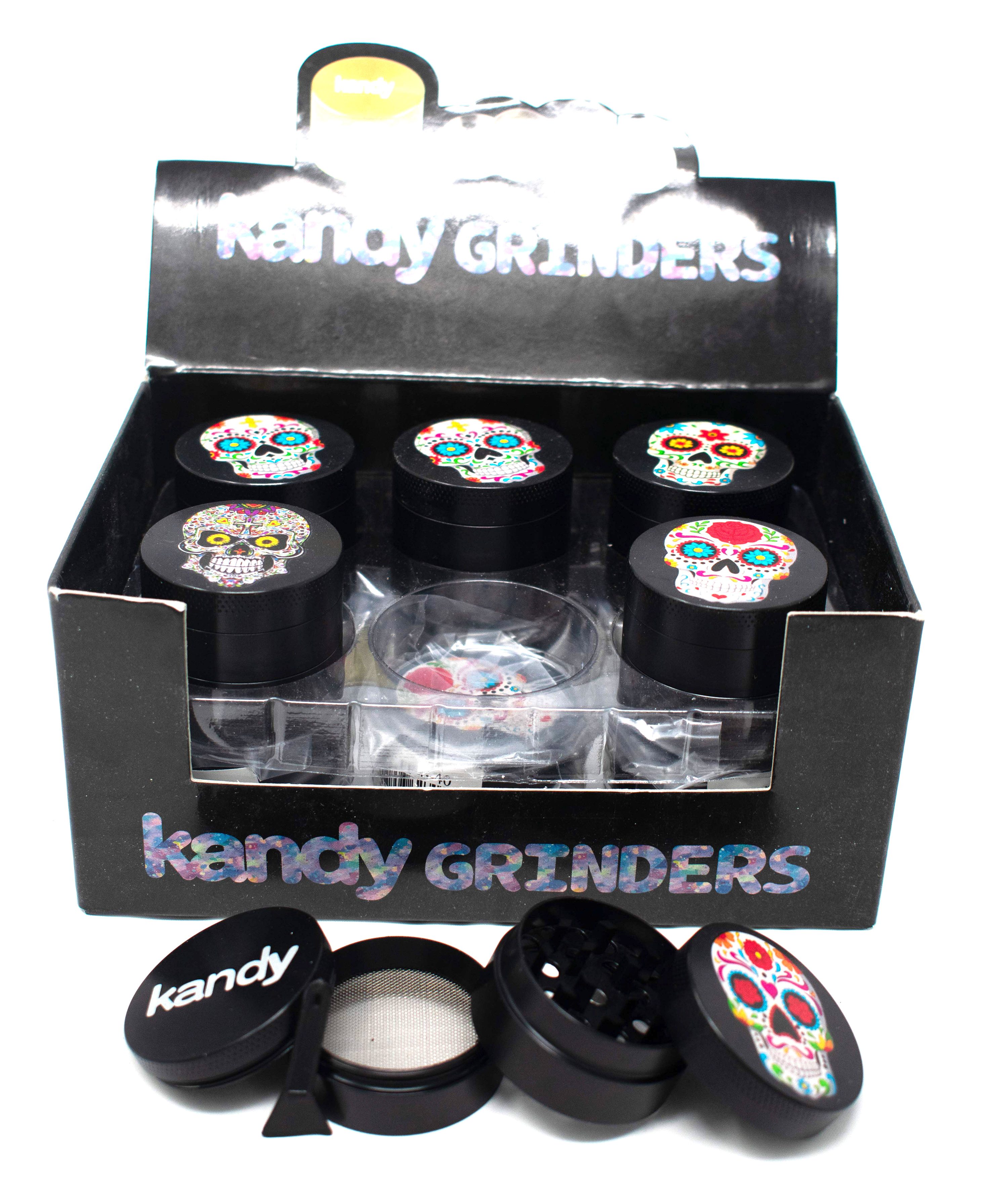 Kandy Grinder Zinc Alloy Skull Print On The Top 40Mm 4Pts - Mixed Designs