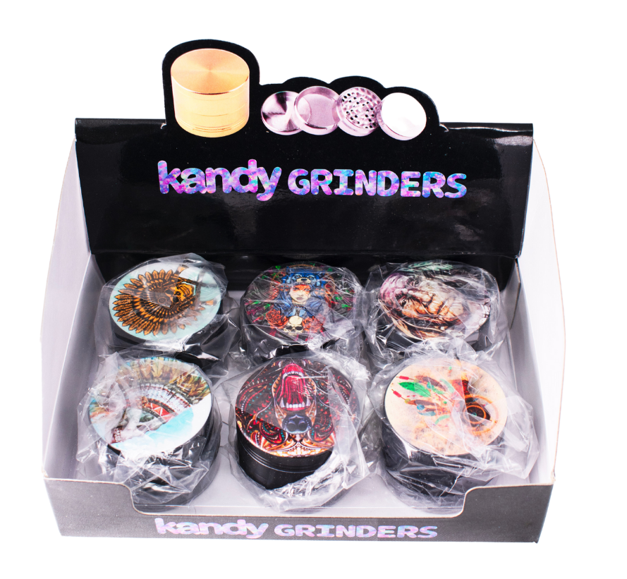 Kandy Grinder Zinc Alloy Skull Printed Designs On The Top 50mm 4Pts - Mixed Designs