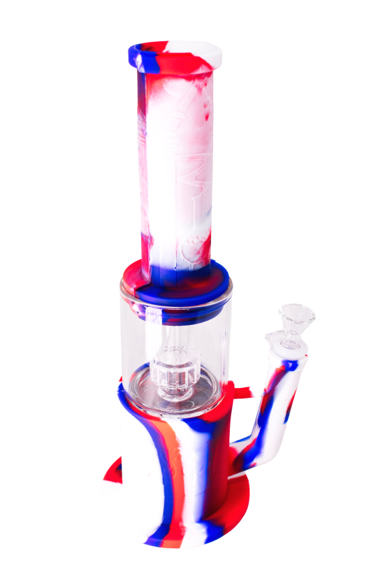Kandy Water Pipe Silicone 13" Fire Design On Base W/glass & Slitted Perc In The Middle W/pvc Cover