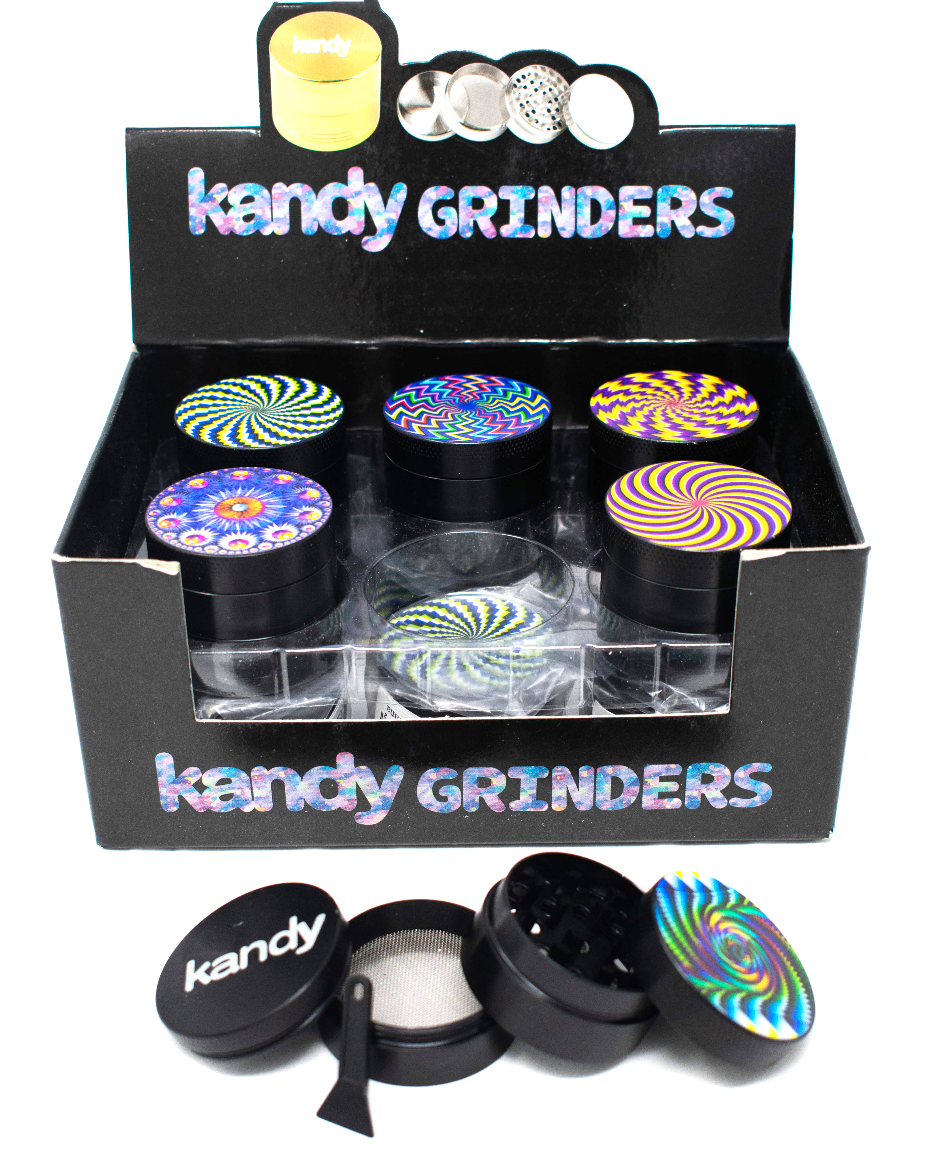 Kandy Grinder Zinc Alloy Colorful Hypnotize Print Design On The Top Grinder 40mm 4Pts