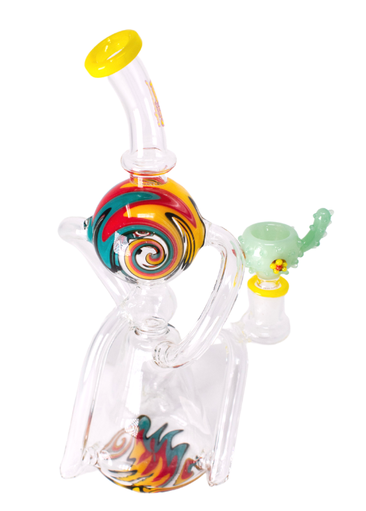 Kandy Glass Water Pipe 9" Recycler Bent neck W/Ball in the Middle, Printed Base & Ball