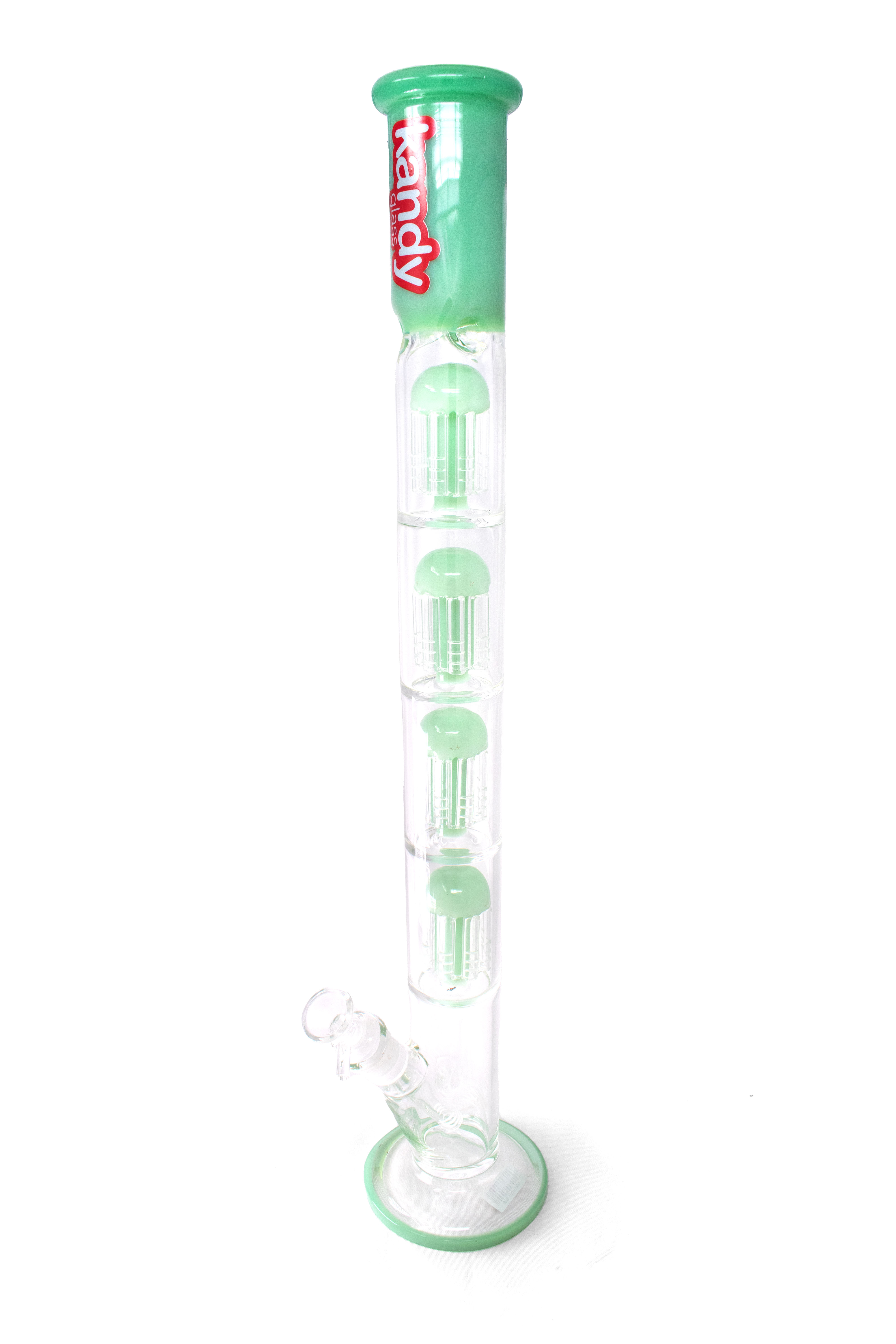 Kandy Glass Water Pipe 22" Straight Tube W/Quadruple Showerhead Perc w/Colored Base, Neck & Perc