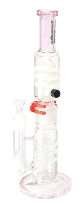 Kandy Glass Water Pipe 17.5" Two Part W/Triple Honeycomb Perc & Twisting Glass & Glycerin Filled Top Part W/ Colored Base & Colored Neck