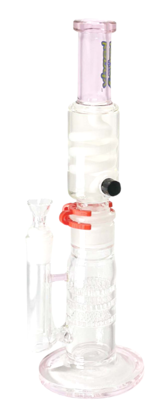 Kandy Glass Water Pipe 17.5" Two Part W/Triple Honeycomb Perc & Twisting Glass & Glycerin Filled Top Part W/ Colored Base & Colored Neck Kandy Glass Water Pipe 17.5" Two Part W/Triple Honeycomb Perc & Twisting Glass & Glycerin Filled Top Part W/ Colored Base & Colored Neck