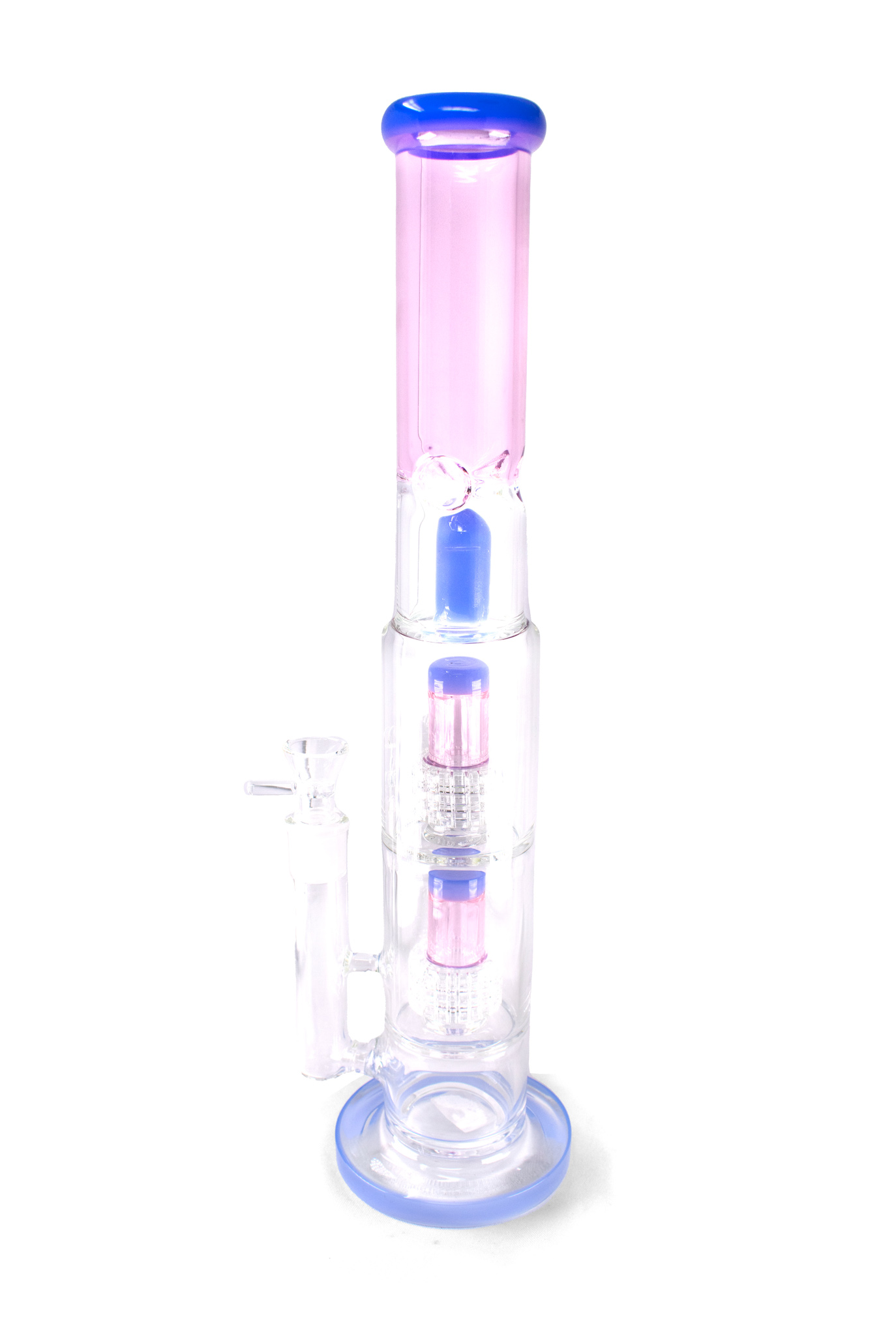 Kandy Glass Water Pipe 17.5" W/Dual Slitted Perc W/Colored Cylinder & Slitted Dome Perc On Top W/Colored Neck, Perc & Mouthpiece