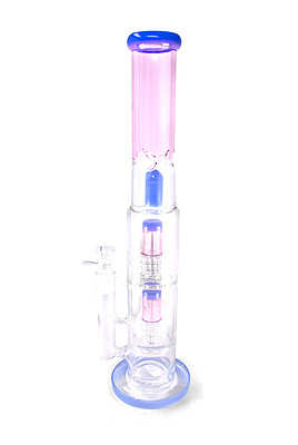 Kandy Glass Water Pipe 17.5" W/Dual Slitted Perc W/Colored Cylinder & Slitted Dome Perc On Top W/Colored Neck, Perc & Mouthpiece