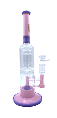 Kandy Glass Water Pipe 12" W/Slitted Showerhead Perc, Thin Neck, Upside Down Cone On The Bottom W/Dual Colored Base & Neck