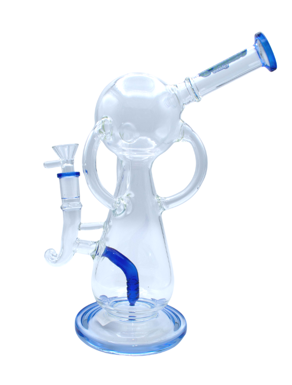 Kandy Glass Water Pipe 11" W/Recycler Perc & Colored Slitted Perc, Vase Base W/Telescopic Mouthpiece Attached To A Ball