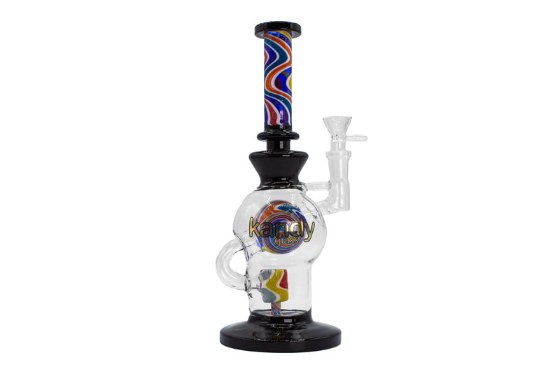 Kandy Glass Water Pipe 10" W/ Globe Shape In The Middle, Recycler, & Ring Around The Neck