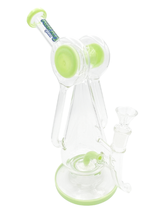 Kandy Glass Water Pipe 11" W/Slitted & Recycler Perc, Vase Shape Body, Two Wheels Attached To Telescopic Mouthpiece