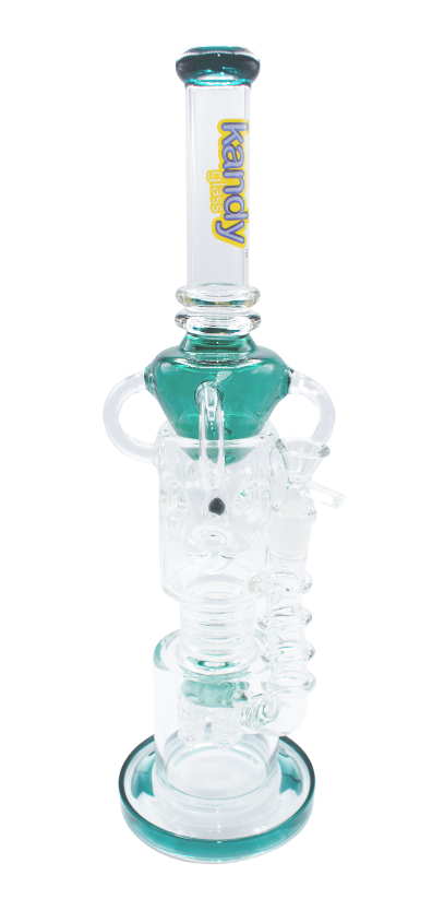 Kandy Glass Water Pipe 17" W/Recycler & 5 Screw Perc, Ball In The Middle Surrounded By Holes W/Colored Upside Down Cone On Top & Dual Ring On Neck