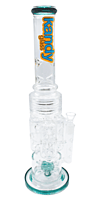 Kandy Glass Water Pipe 18.5" W/Tube Perc, Multiple Cylinder W/Ice Catcher Shape All Over W/Ring & Dual Ice Set Catcher On The Neck, Colored Base, Perc & Mouthpiece