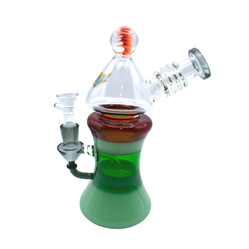 Kandy Glass Water Pipe 9" W/Flask Perk, Conical W/Marble On Top & Telescopic Mouthpiece & Four Rings On Top