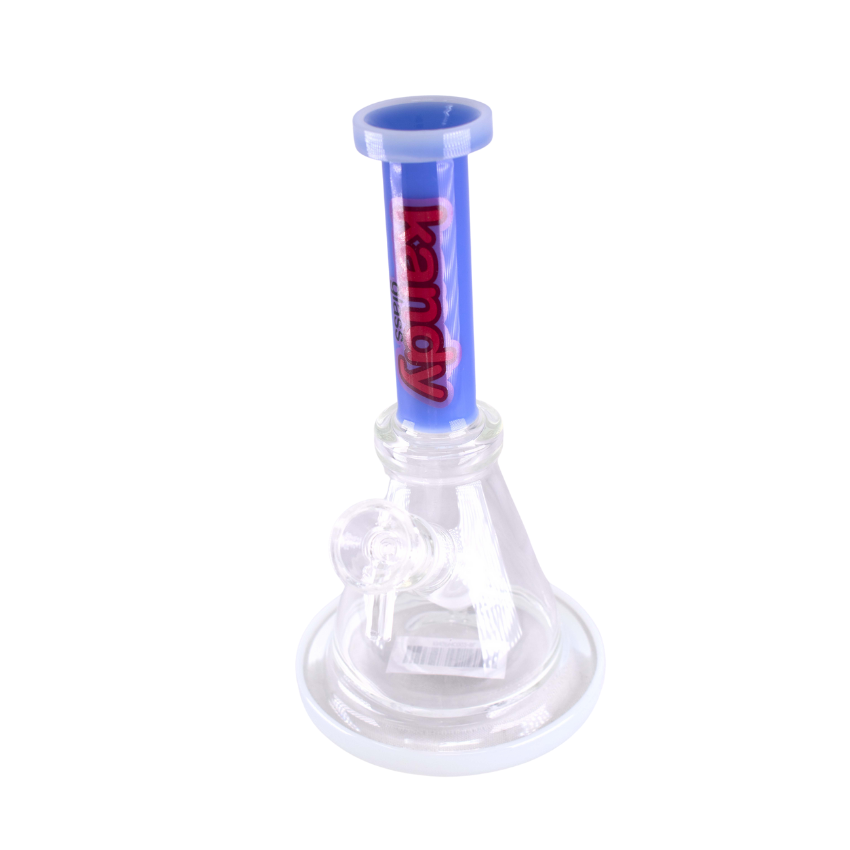 Kandy Glass Water Pipe 8" Thick Base Slitted Slant Perc w/Ring in Middle & colored Base Lining, Neck & Mouth 