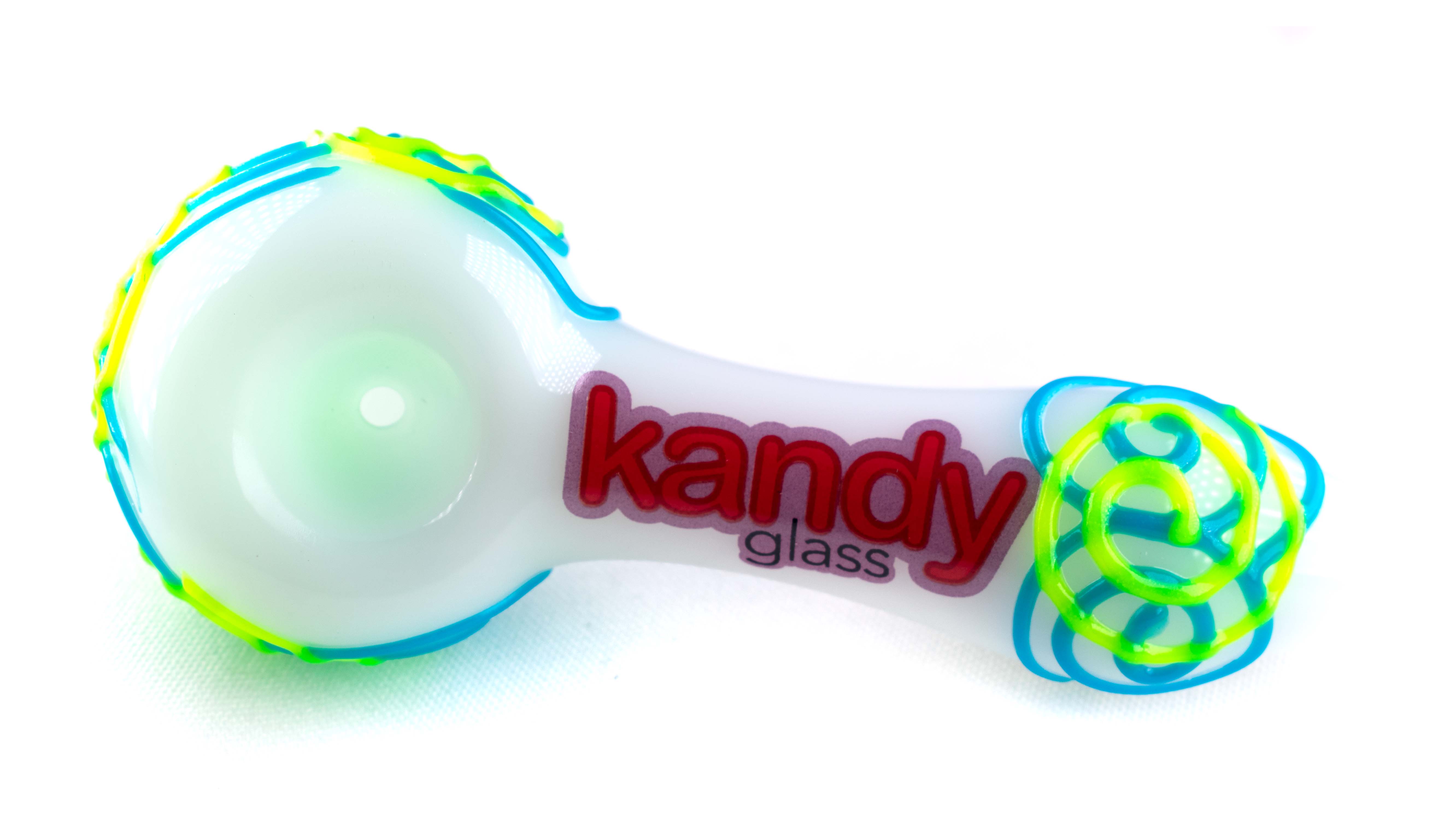 Kandy Glass Hand Pipe 6" W/Swirls Glow In The Dark Design On Base & Head