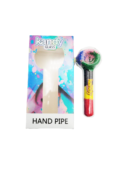 Kandy Glass Hand Pipe 5.5" Thick Glass W/Tiny Colorful Rocks Inside The Pipe & Colored Marble On The Side