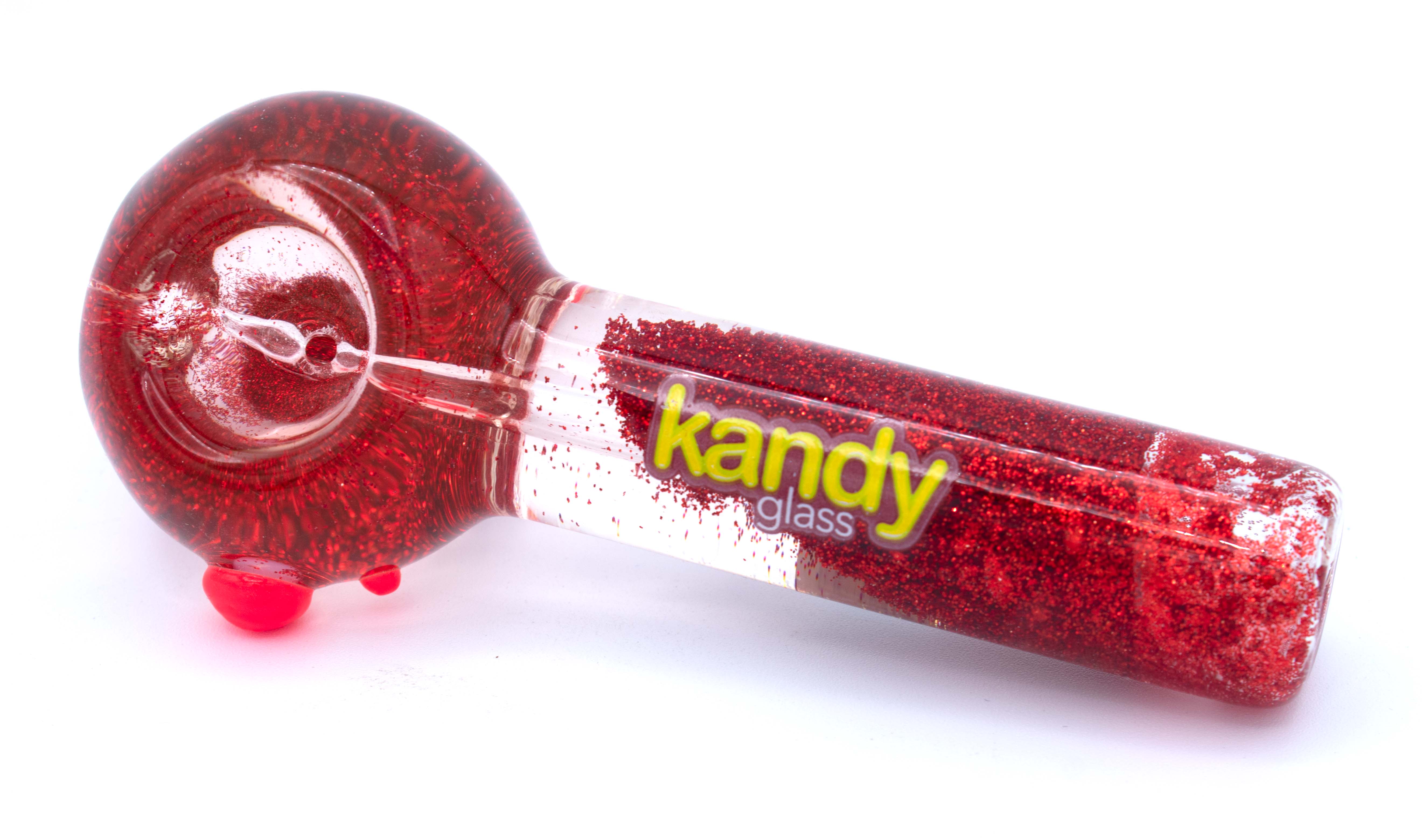 Kandy Glass Hand Pipe 5" Glycerin W/Colored Glitter Inside & Marble On