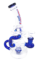 Kandy Glass Water Pipe 8" Recycler Bent Neck W/Slitted Perc Inside Thick Base, Ring In The Middle & Neck W/Colored Perc & Mouthpiece