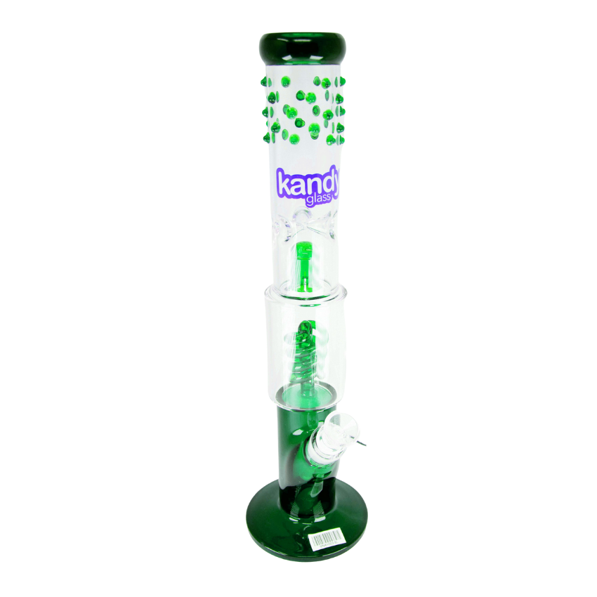 Kandy Glass Water Pipe 16" W/Slitted Dome & Spiral Tube Perc, 3D Beads Near Mouthpiece W/Colored Base, Perc & Mouthpiece