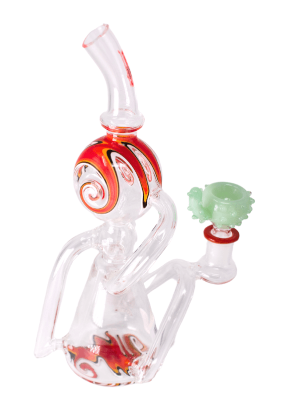 Kandy Glass Water Pipe 9" Recycler Bent neck W/Ball in the Middle, Printed Base & Ball